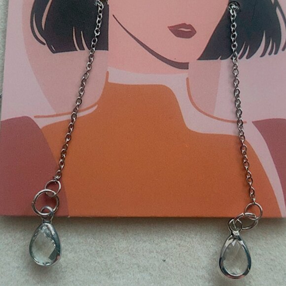 Handmade Silver Crystal Teardrop Threader Earrings - Picture 2 of 4